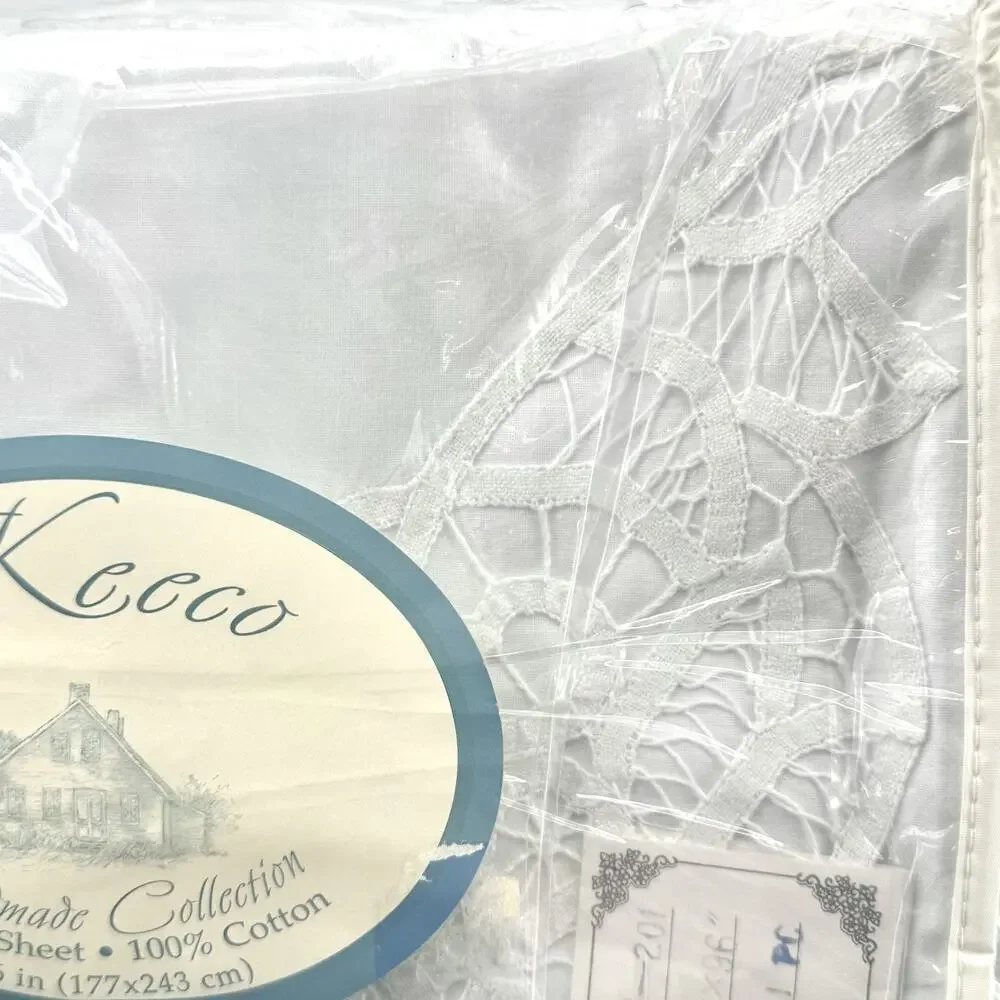 Vintage Keeco TWIN flat sheet 100% Cotton Handmade Collection 70”x96” White NEW!